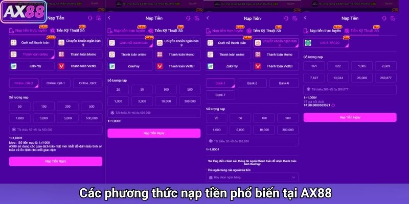 Đầy đủ các phương thức nạp tiền tại AX88
